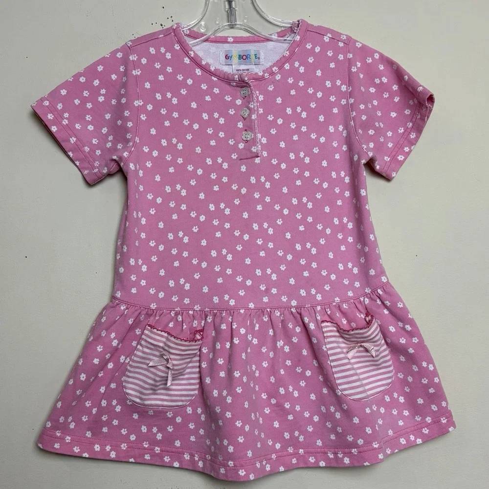 Vintage 1996 Gymboree Flower Party Dress Pink Floral Rainbow Tag Size Small 18M